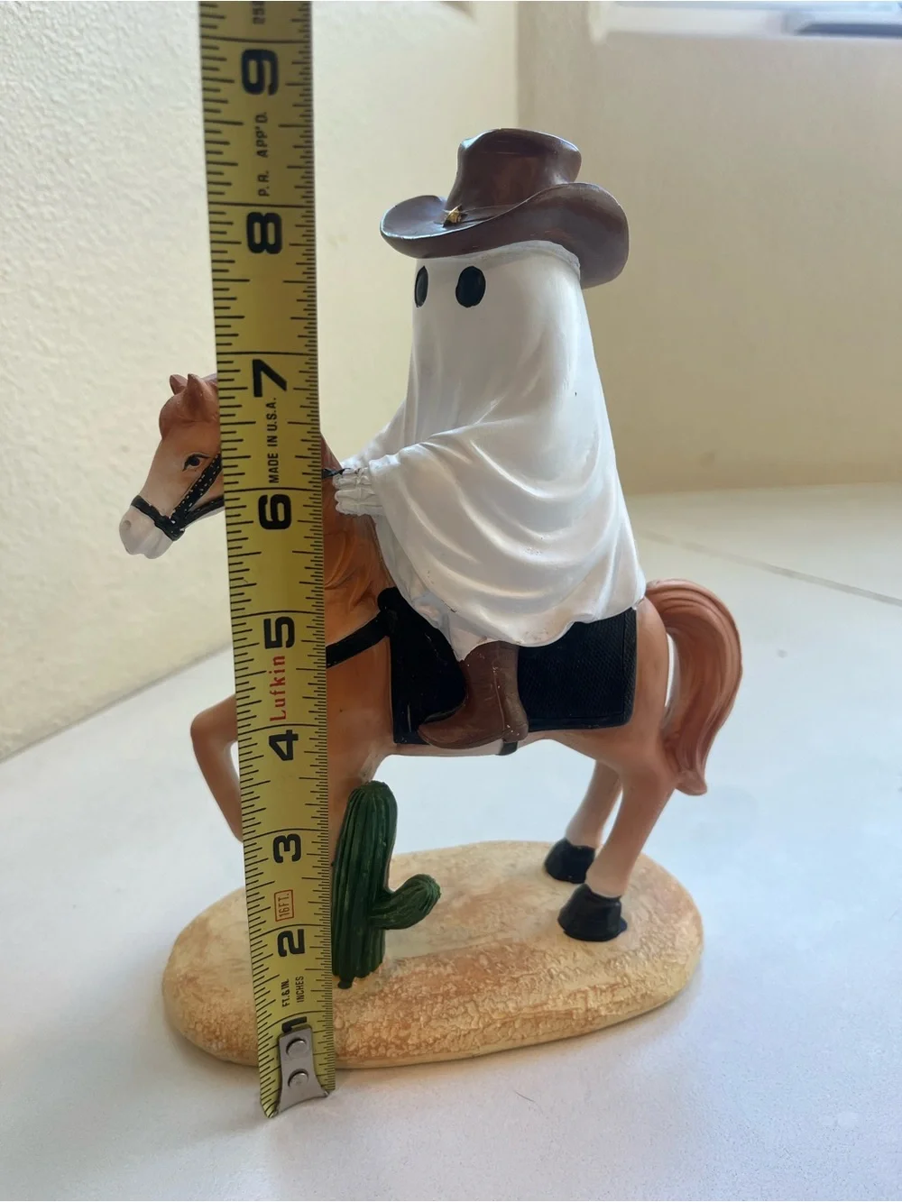 Halloween Ghost Cowboy Figurine on Horse - White & Brown